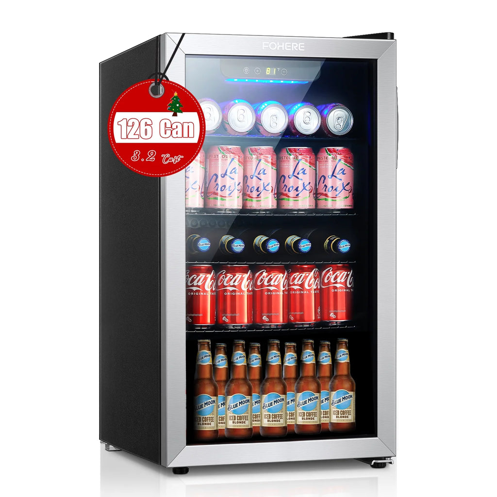 126 Can Beverage Refrigerator Cooler, 3.2 Cu.ft Mini Fridge, Reversible Door V922376