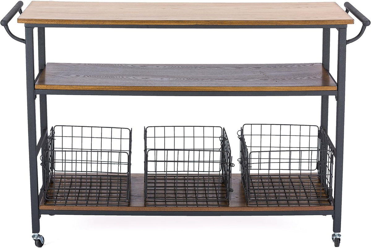 Brown Wood and Metal Kitchen Cart Z952794
