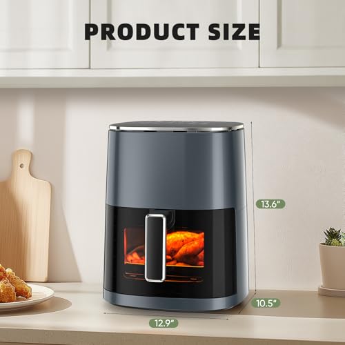 6QT Large Digital Air Fryer with Clear Window, Dishwasher Safe, Nonstick, Gray M578234