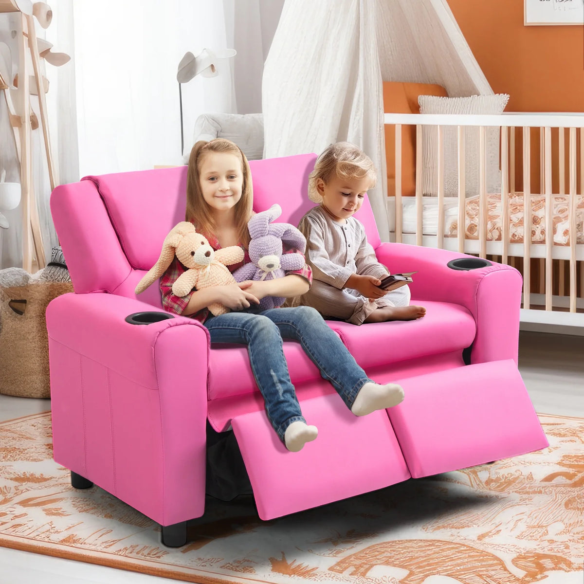Pink PU Leather Kids Recliner Chair X4930