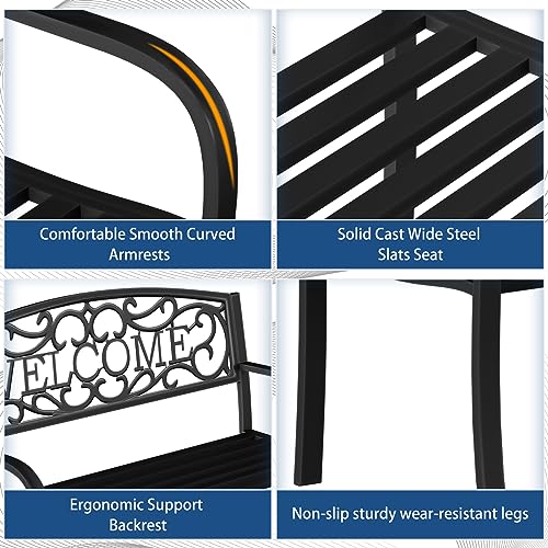 Weatherproof Heavy-Duty Wrought Iron Outdoor Bench C306