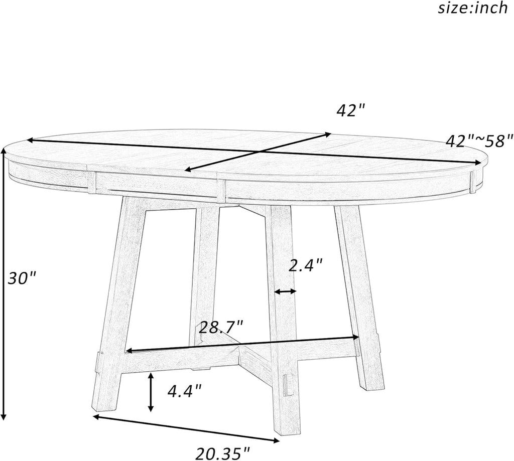 Natural Wood Wash Round Extendable Dining Table with Leaf N804