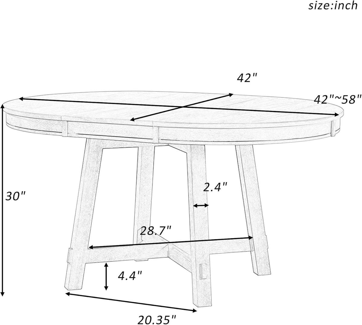 Natural Wood Wash Round Extendable Dining Table with Leaf N804