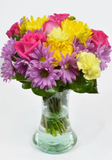 Fresh Cut Flowers Bouquet with Glass Vase W4480