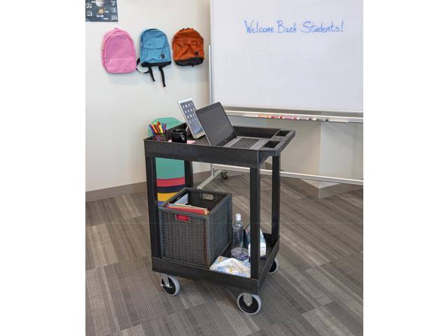 Black Two Shelf Plastic Utility Tub Cart U44116
