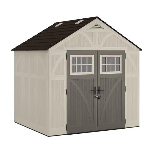 8' x 7' Heavy-Duty Resin Storage Shed with Reinforced Floor, Lockable Double Doors, Cream Q423358