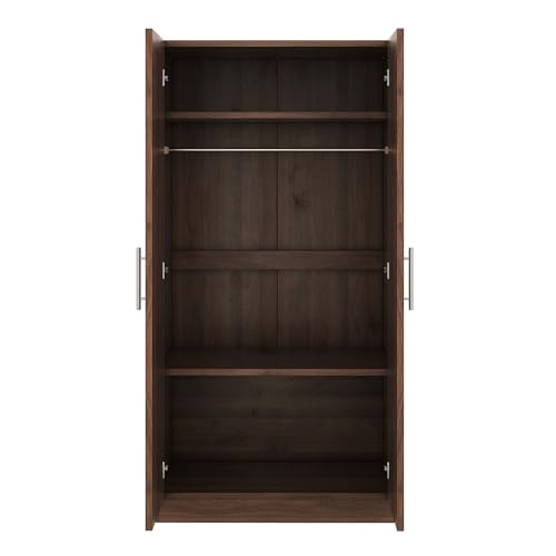 Brown Wooden Armoire Closet with 3-Shelves and Hanging Rail E972946