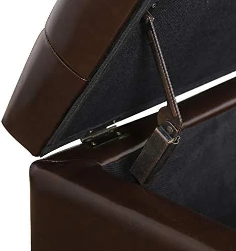17.7" Brown Faux Leather Tufted Flip Top Ottoman Q400
