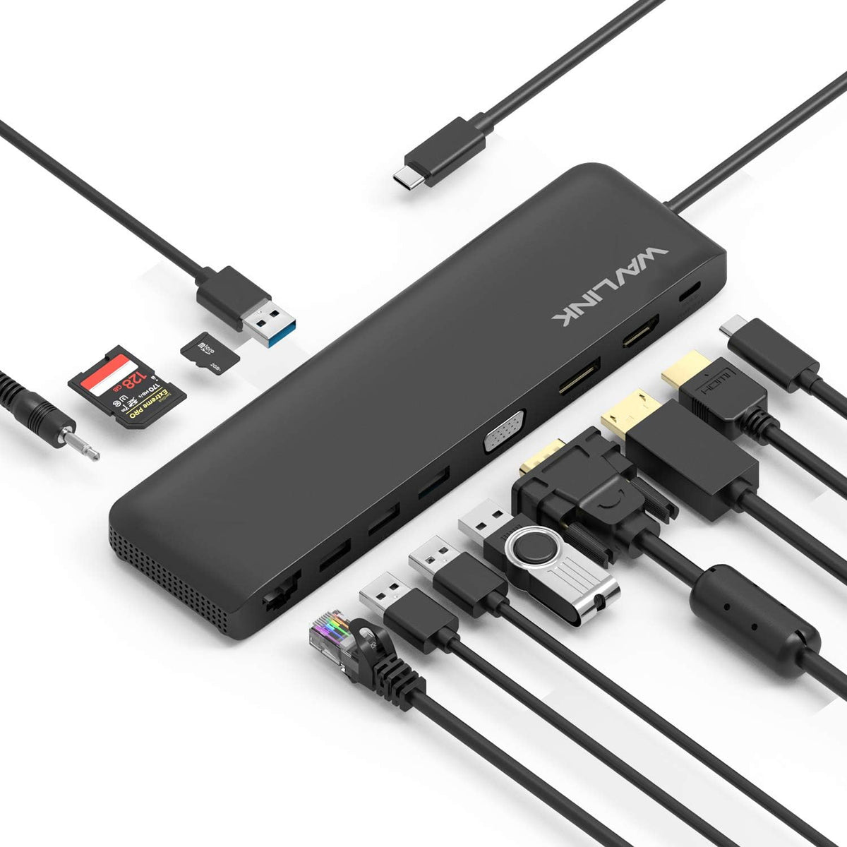 USB C Docking Station, 12-in-1 Triple Display Type C Hub Adapter with HDMI, DisplayPort, VGA, Ethernet, USB 3.0/2.0, SD/TF Card Reader, Audio Jack, 100W PD3.0 S320