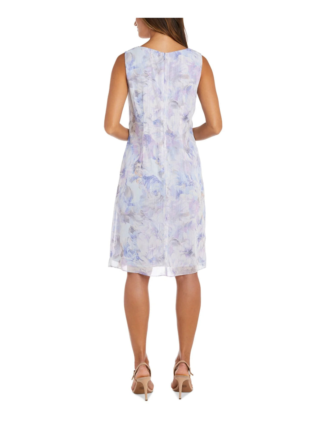 Light Blue Sheer Floral Sleeveless Sweetheart Neckline Knee Length Shift Dress L778550