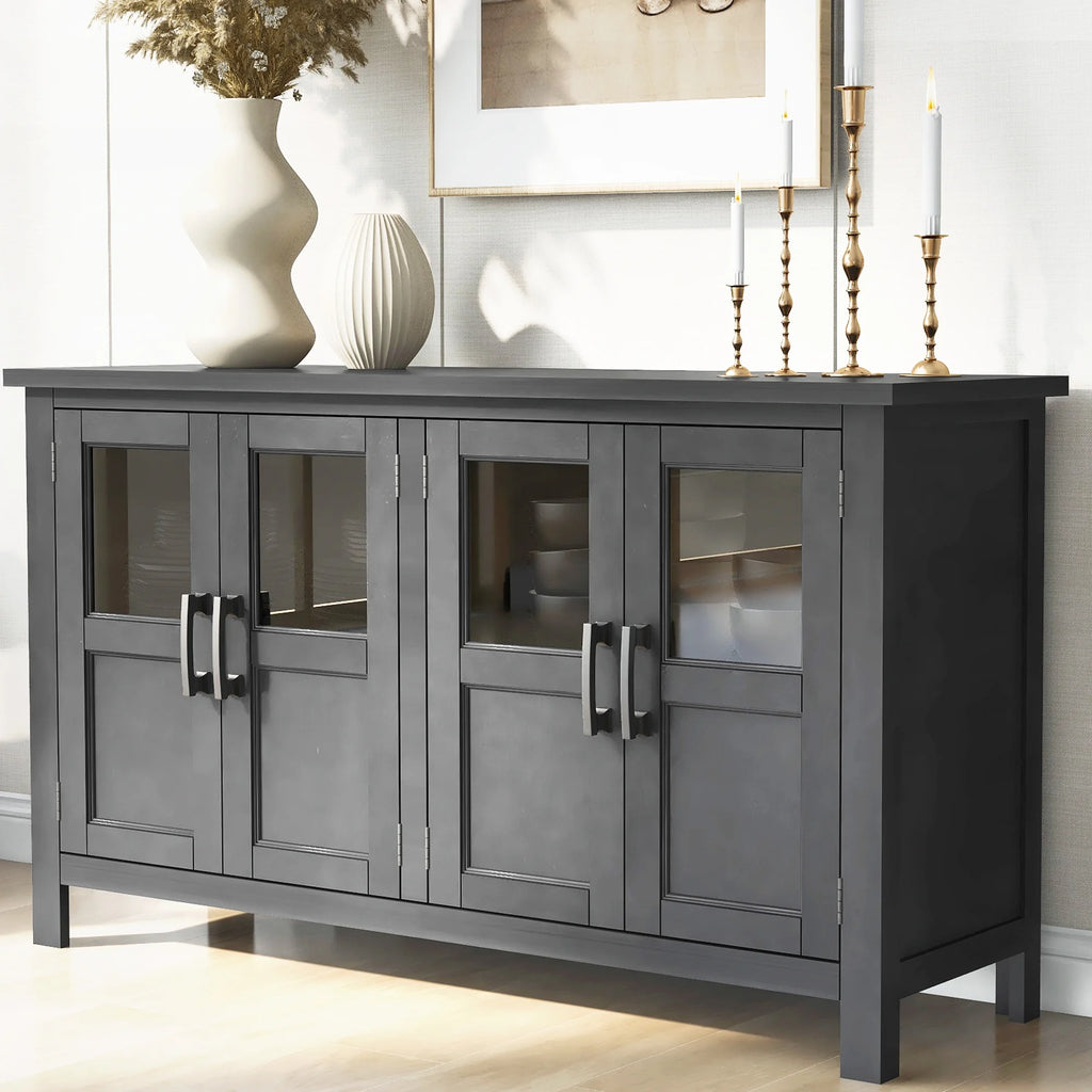 Gray 4 Door Buffet Cabinet with Adjustable Shelves H24990