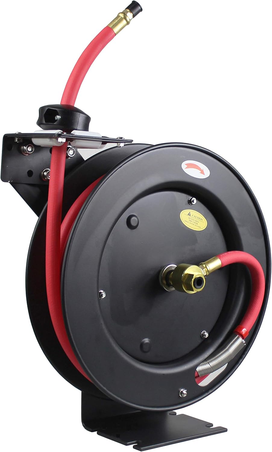 25ft Auto Rewind Retractable Reel with 3/8" x 25' Air Hose with Brass Fittings Pack of 2 X85995