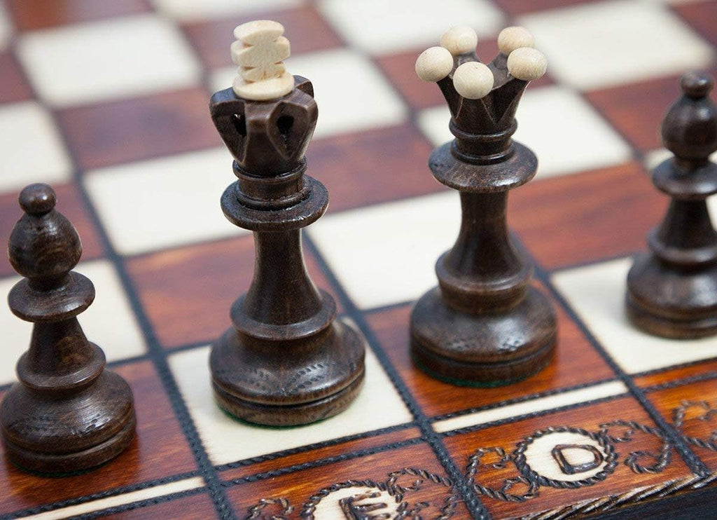 Handmade European Wooden Chess Set with 16 Inch Board and Hand Carved Chess Pieces Pack of 2 J146