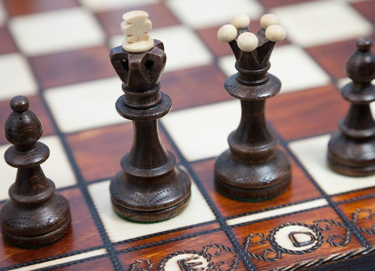 Handmade European Wooden Chess Set with 16 Inch Board and Hand Carved Chess Pieces Pack of 2 J146