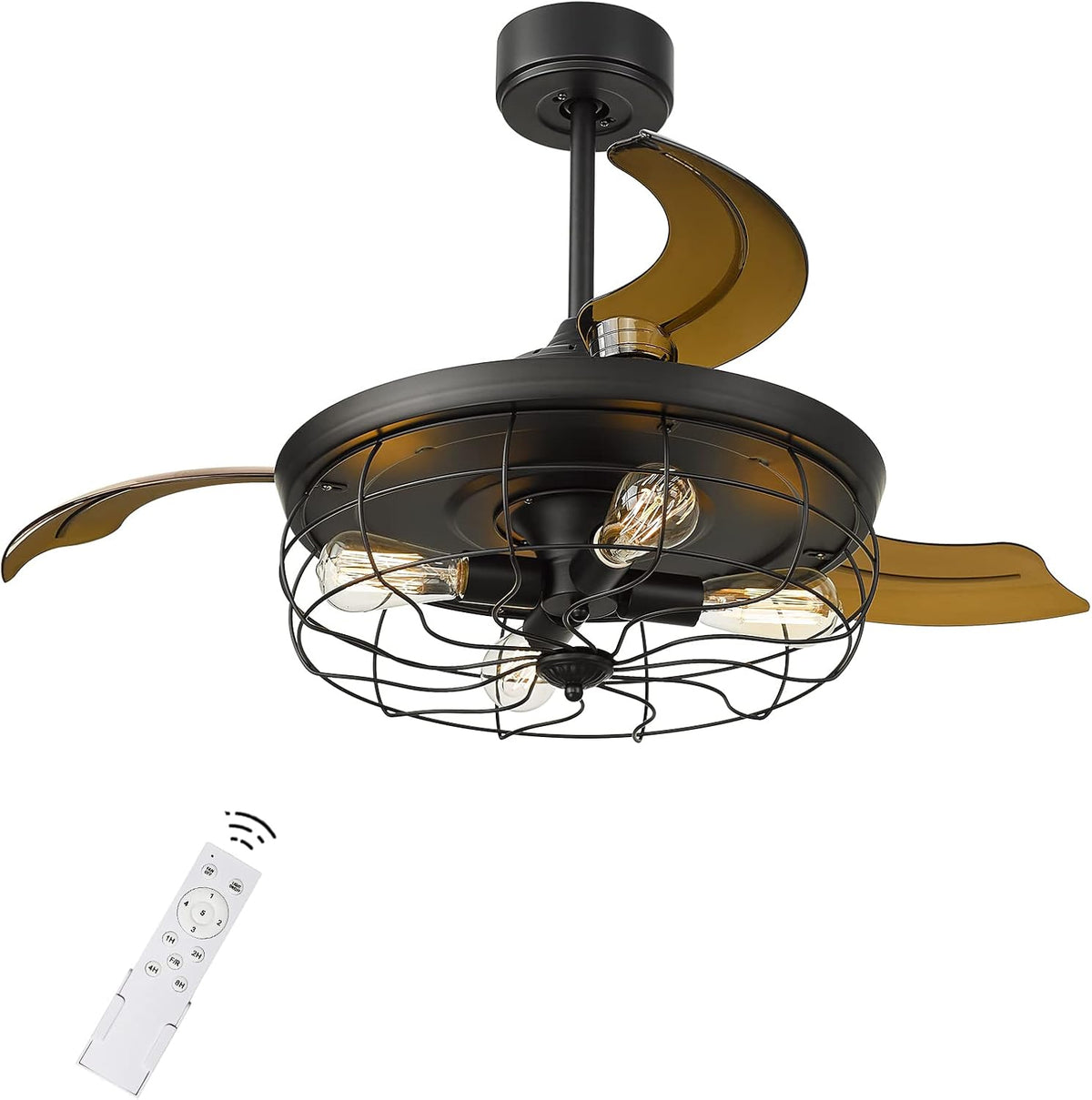 Retractable Ceiling Fan with Light and 3 Reversible Blades G59077