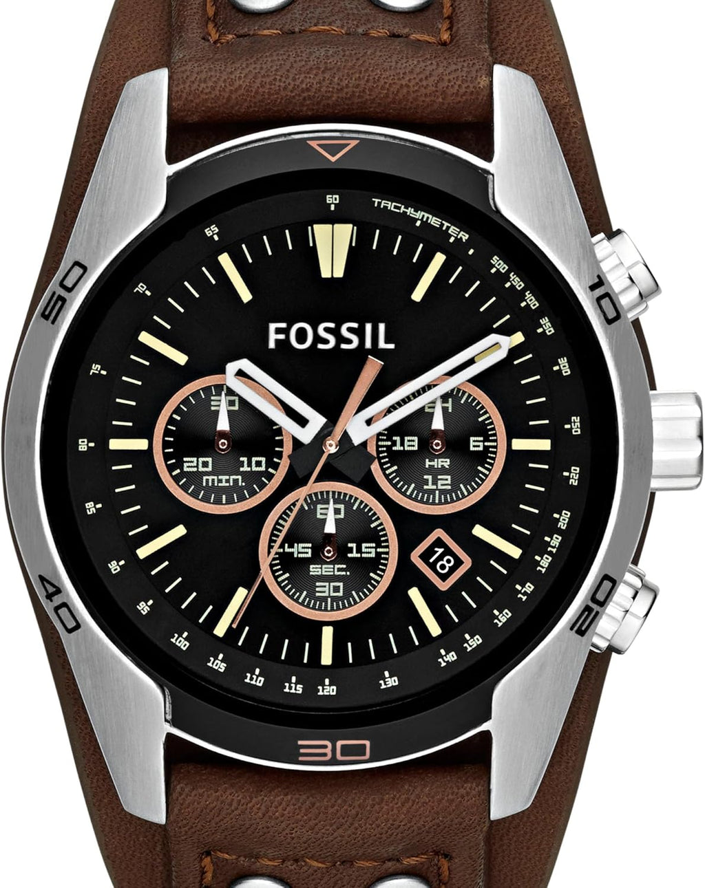 Silver Stainless Steel and Leather Chronograph Watch I66235