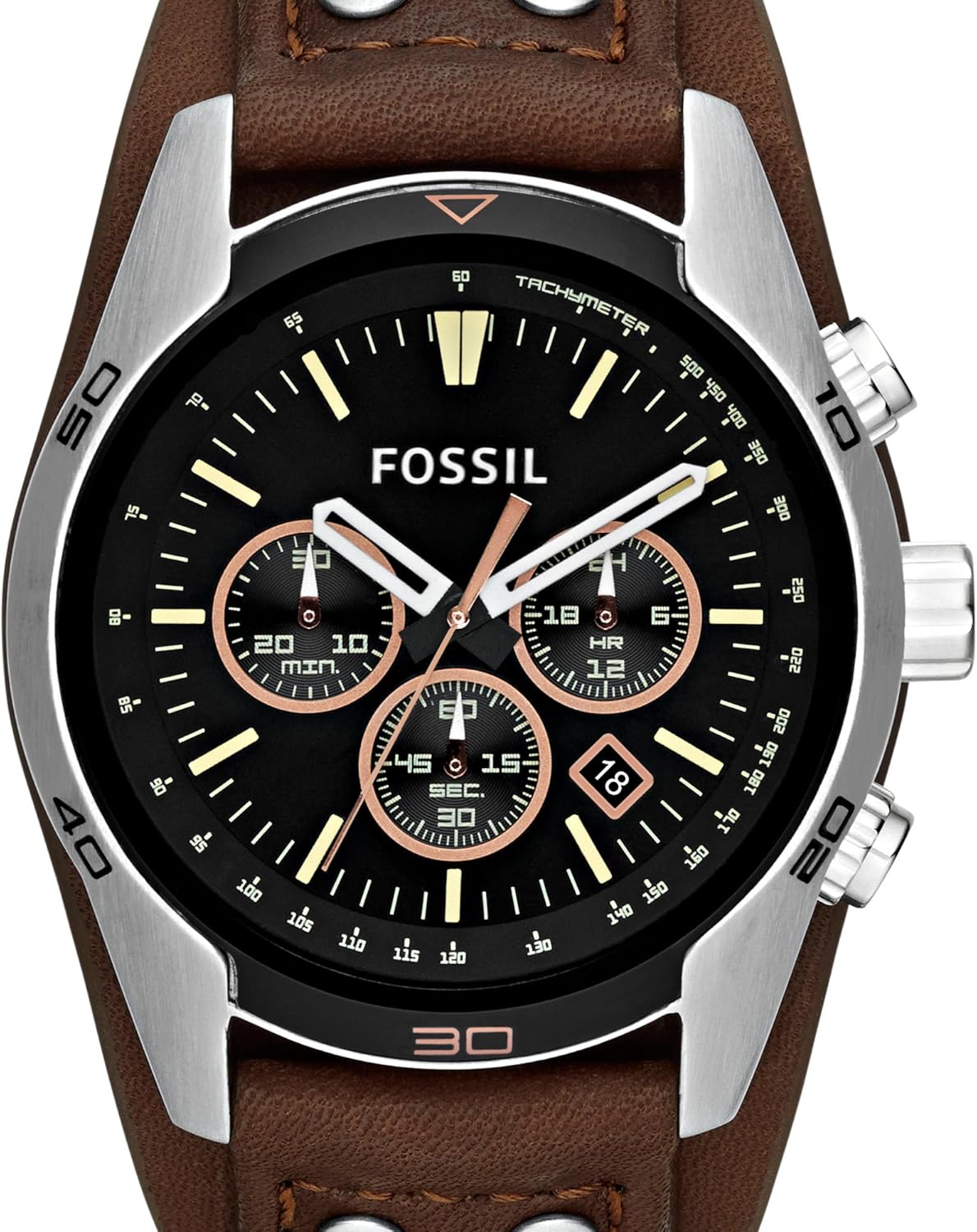 Silver Stainless Steel and Leather Chronograph Watch I66235