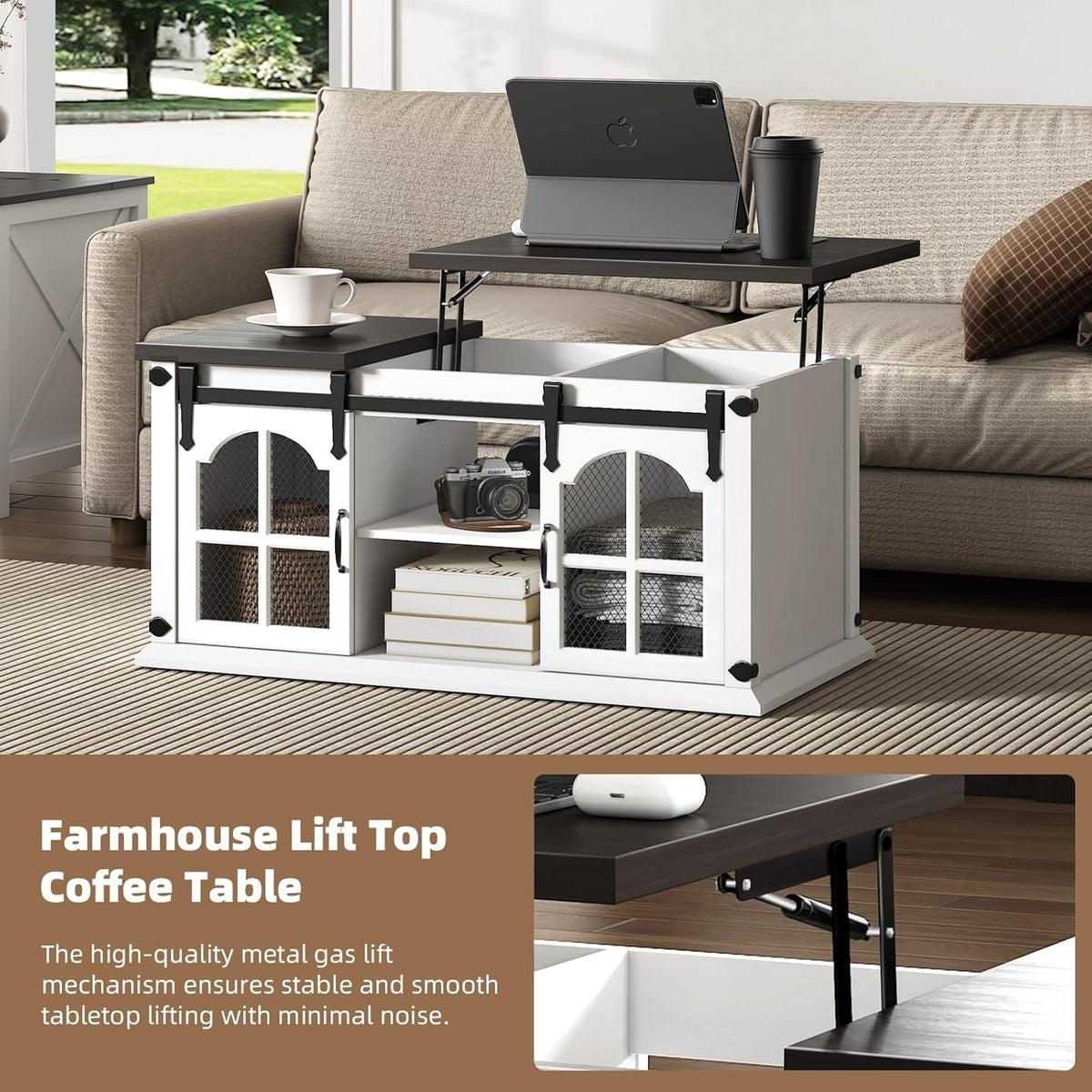 White Lift Top Coffee Table with Storage D232772