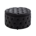 Black Velvet Round Storage Ottoman I428