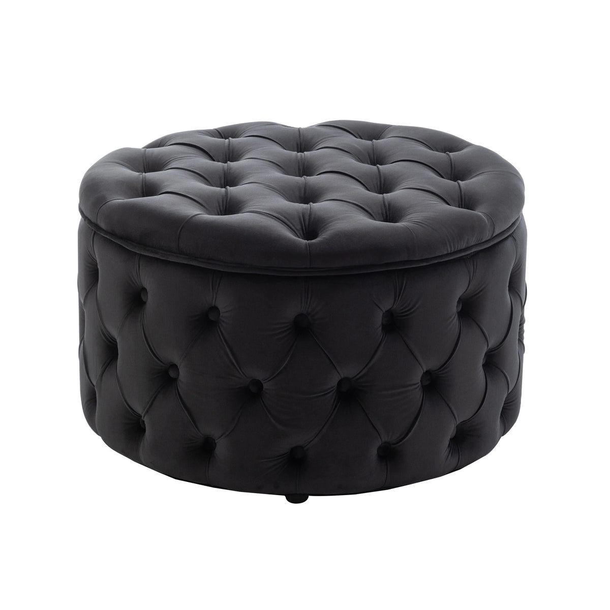Black Velvet Round Storage Ottoman I428