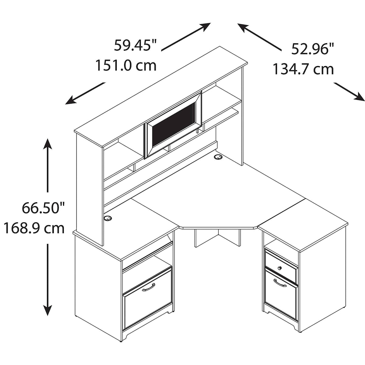 Corner Desk with Hutch and 2 Drawer File Cabinet T705