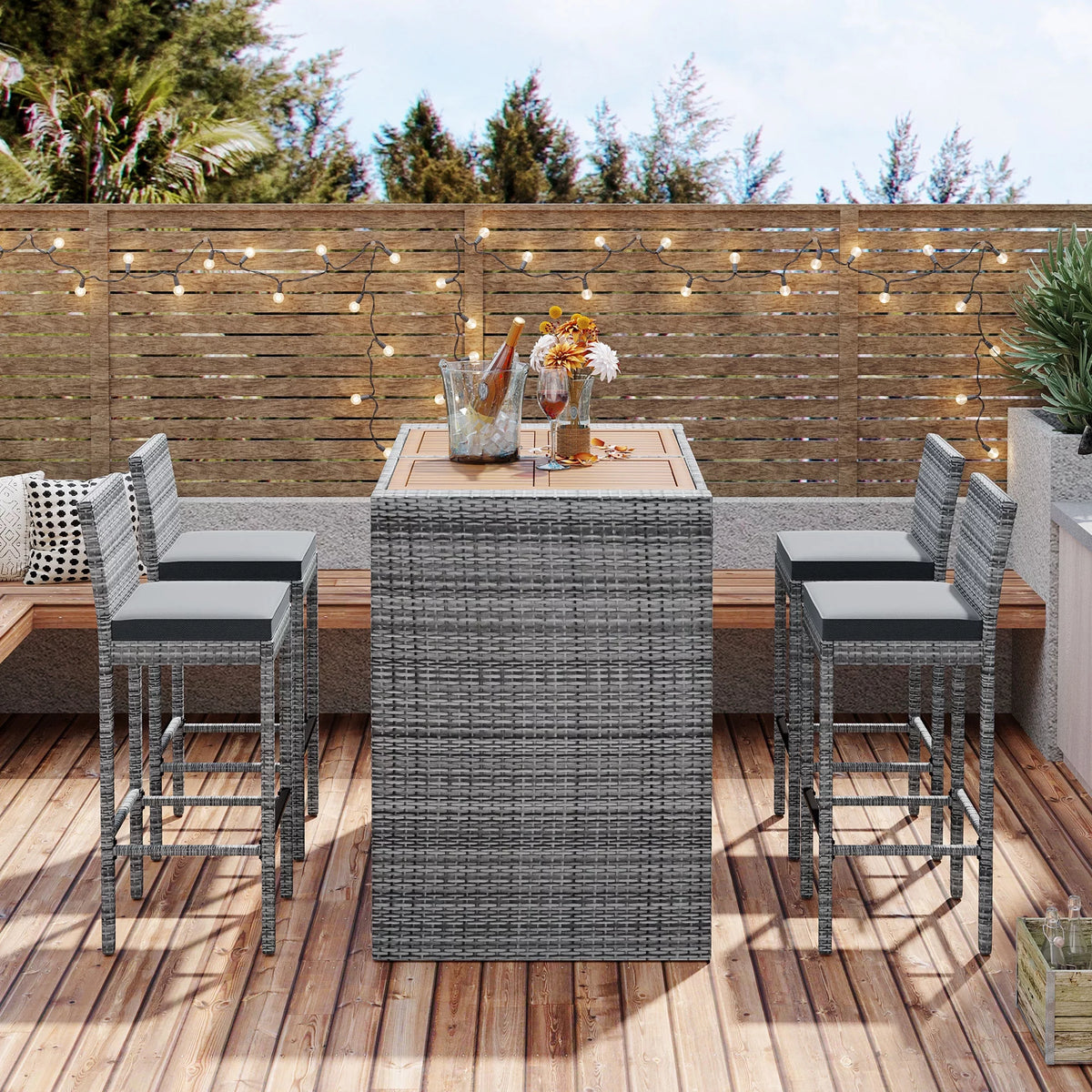 5 Pcs Rattan Patio Dining Table Set E841109