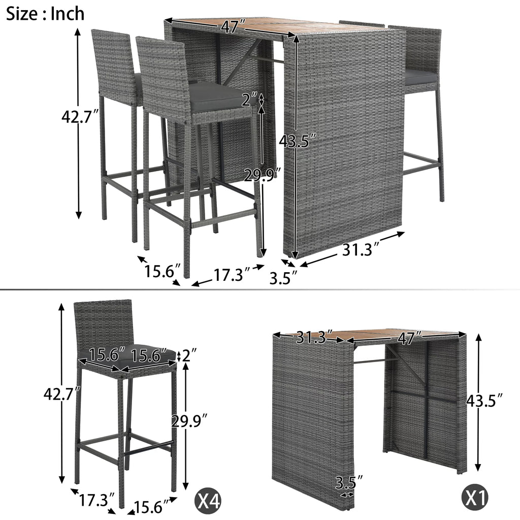 5 Pcs Rattan Patio Dining Table Set E841109