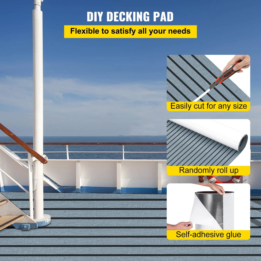 94.5 X 47.2 Inch EVA Foam Faux Teak Boat Decking Sheet 5MM Thick Non-Skid Self-Adhesive M553