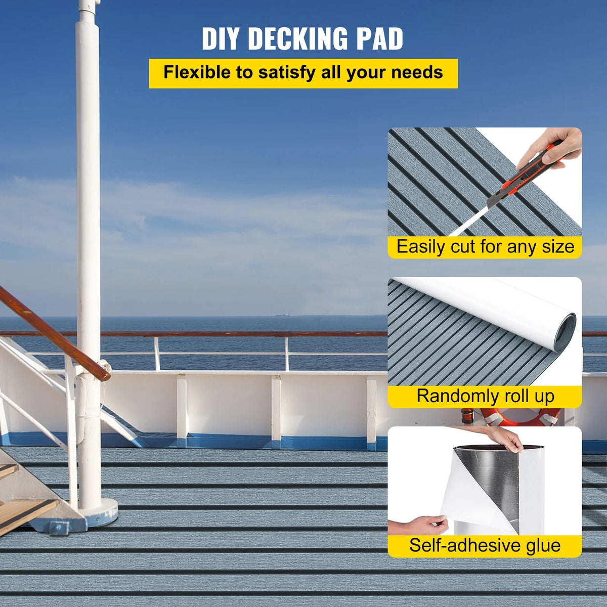 94.5 X 47.2 Inch EVA Foam Faux Teak Boat Decking Sheet 5MM Thick Non-Skid Self-Adhesive M553