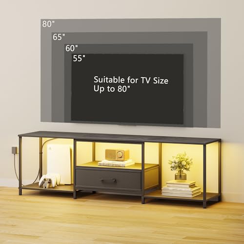 Black TV Stand with Fabric Drawer and Open Shelves D5907