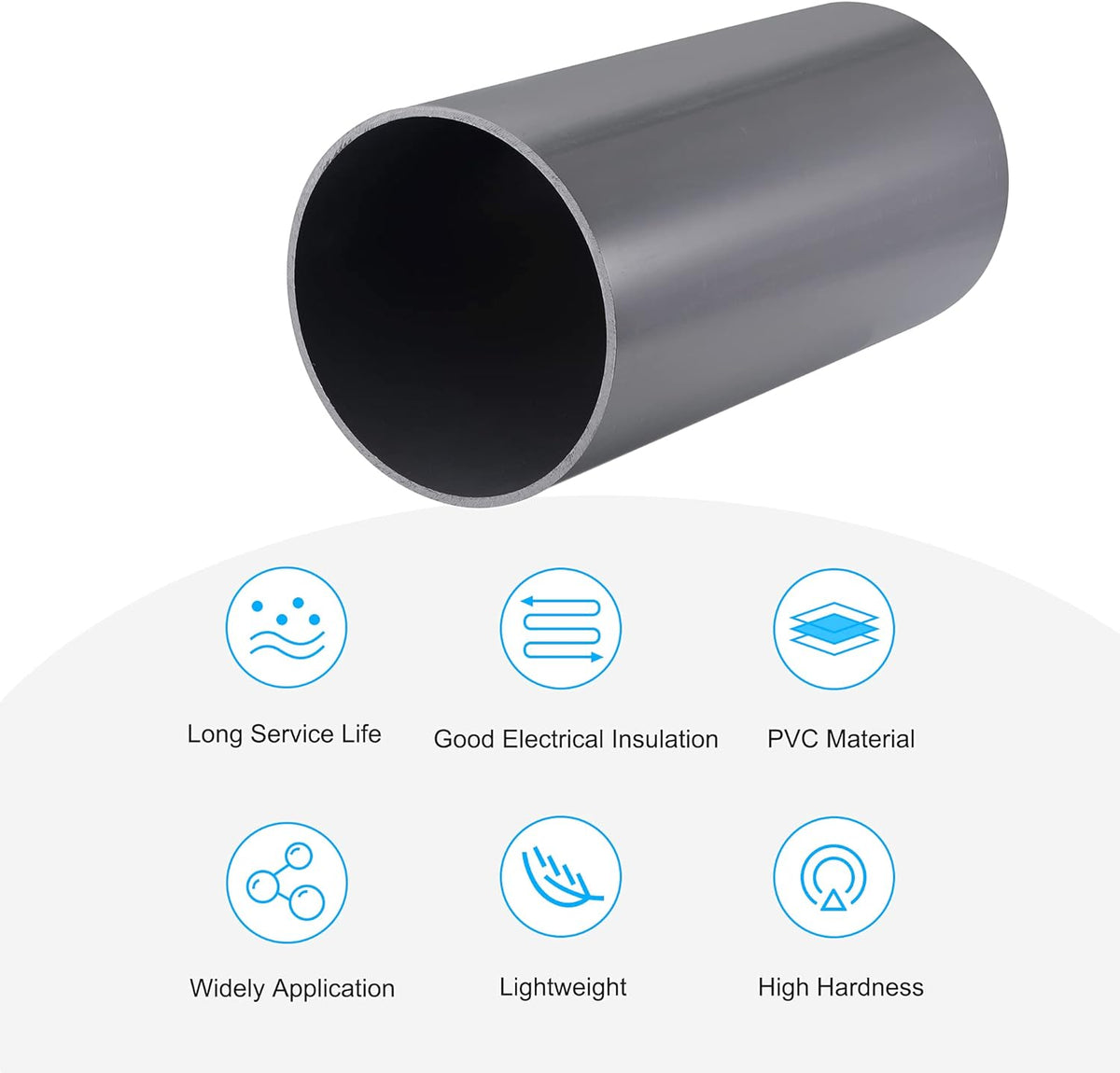 PVC Rigid Round Pipe 6 ID 13 Length Light Grey Q575579