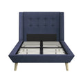 Blue Linen Upholstered Twin Bed E401809