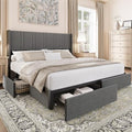 King Size Linen Upholstered Platform Bed Frame with 4 Storage Drawers W389470