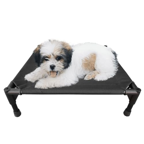 Elevated Dog Bed with Metal Frame, Cooling Raised Pet Cot (Small-18.5x18.5x5.5 inch, Black) A379284