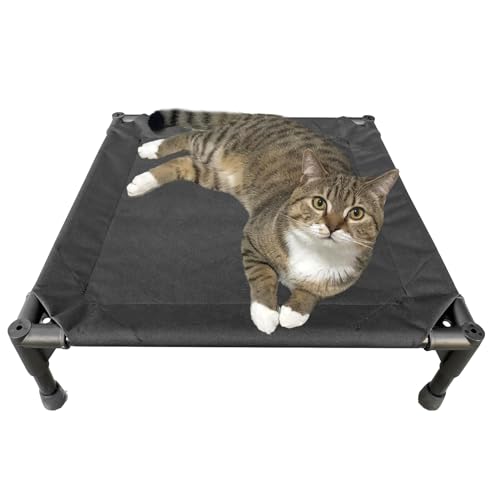 Elevated Dog Bed with Metal Frame, Cooling Raised Pet Cot (Small-18.5x18.5x5.5 inch, Black) A379284