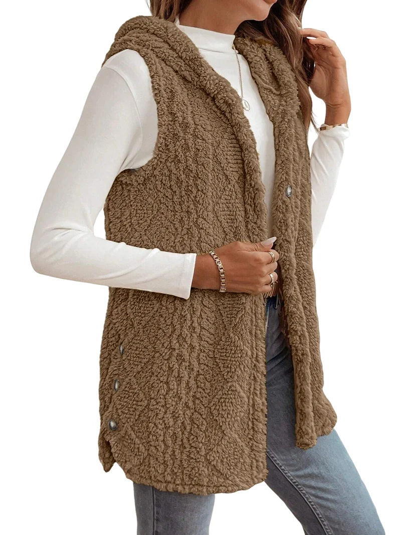 Oversized Fleece Hooded Cardigan Brown XL Y346331