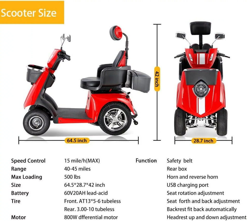 4 Wheel 800W Mobility Scooter 500 lb Capacity W6032