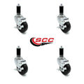 3 x 1.25 inch Hard Rubber Wheel Swivel Casters with Expanding Stem with Brake, Set of 4 G215013