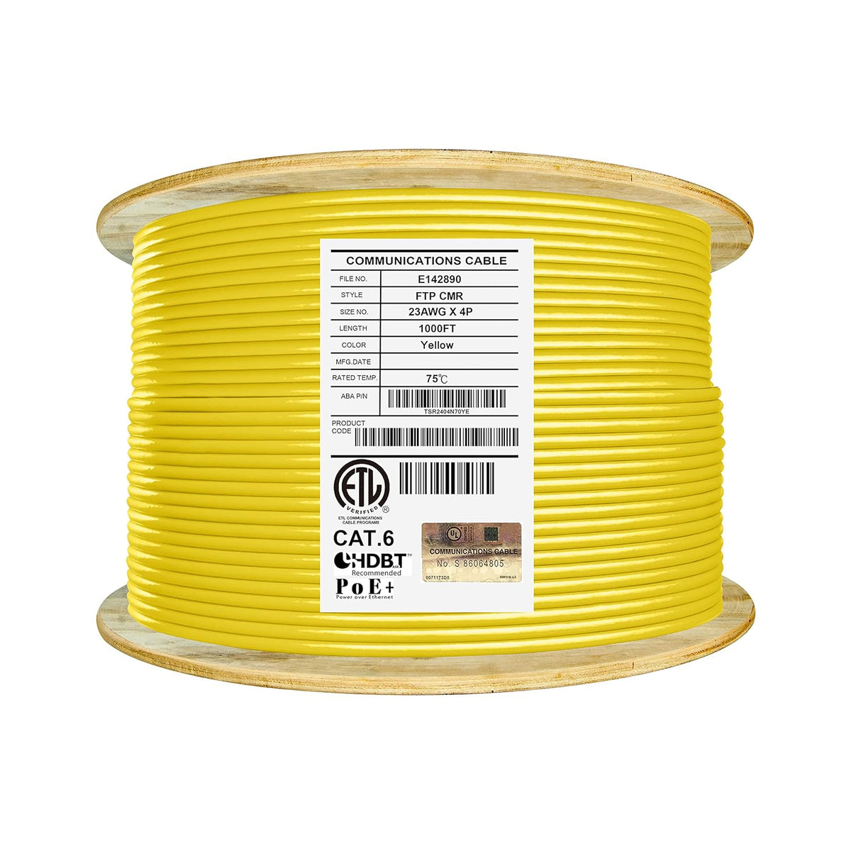 Cat6 Shielded Riser 1000ft F/UTP 23AWG Solid Bare Copper 550MHz Bulk Ethernet Cable Reel Orange A897777