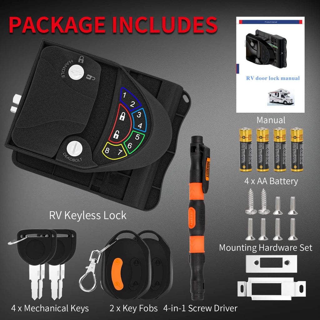 Metal RV Lock Keyless Entry with Deadbolt, Backlit Keypad, Wireless Fobs, Keys and Gasket I14677
