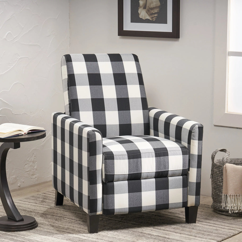 Black Checkerboard Fabric Push Back Recliner R83238