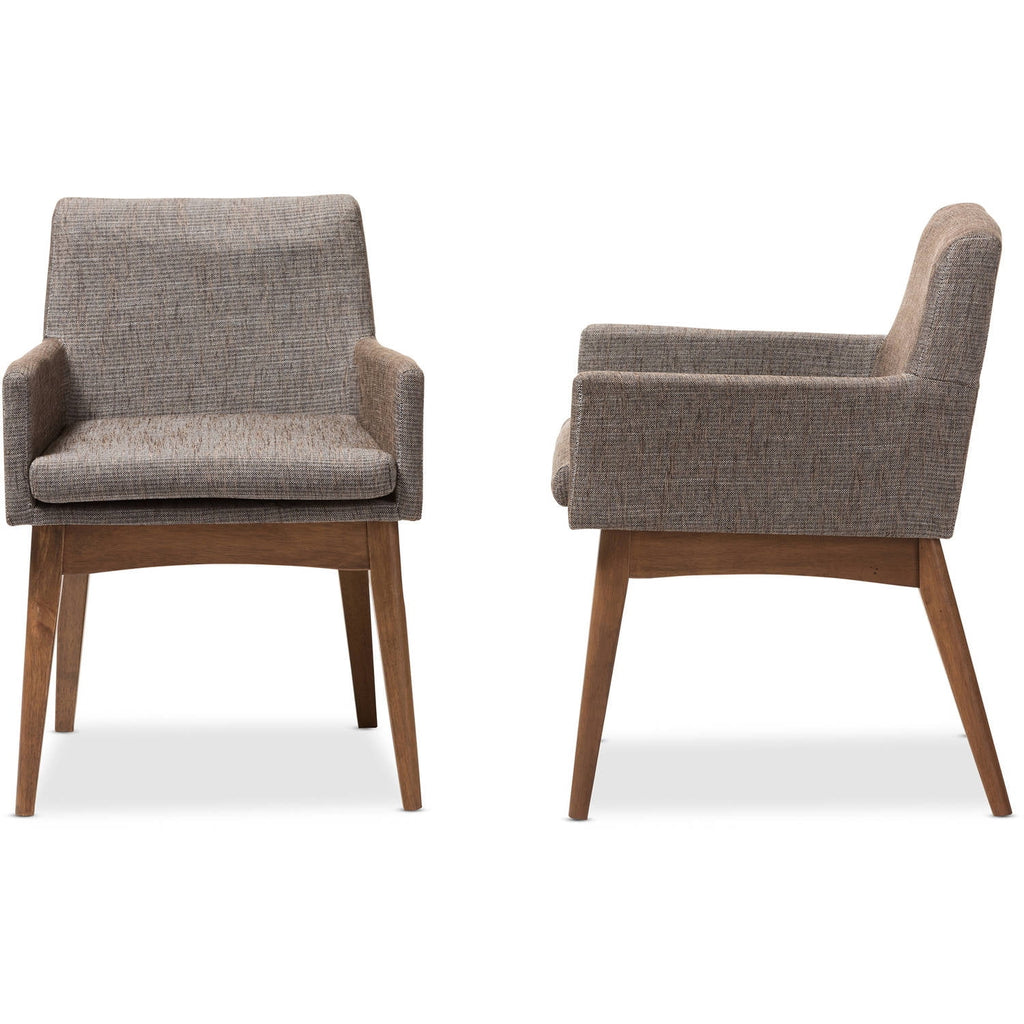 Set of 2 Walnut Wood Fabric Upholstered Arm Chairs C8356