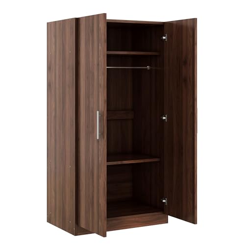 Brown Wooden Armoire Closet with 3-Shelves and Hanging Rail E972946