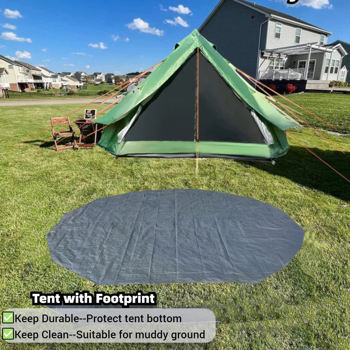 Waterproof 13.2ft/4M Green B1 Bell Tent with Black Footprint E11380