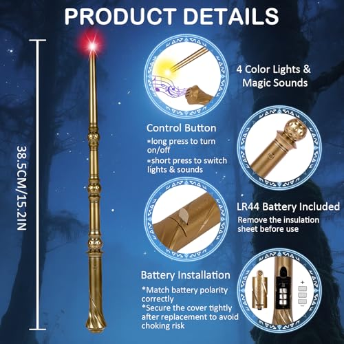 Light Up Magic Wand with Sounds, 2 Pack, Black & Brown I8763