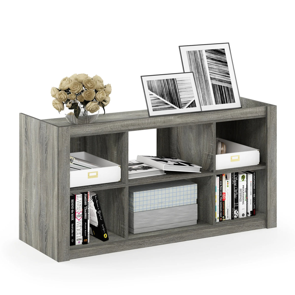 French Oak Grey TV Stand Bookshelves S7889