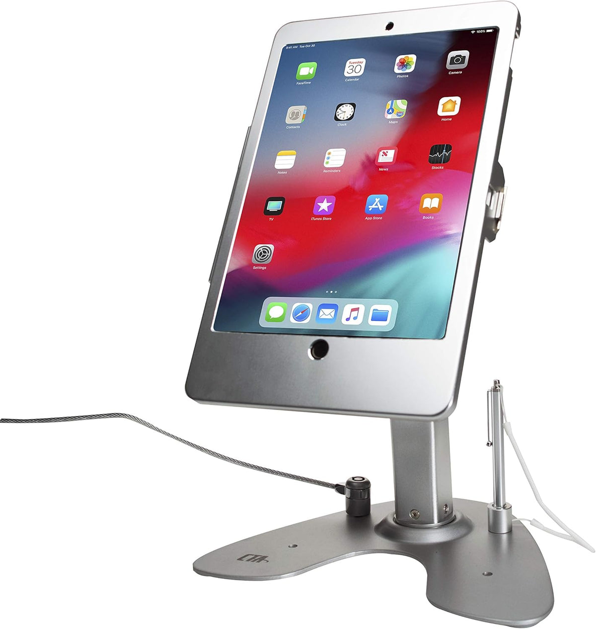 White Dual Kiosk Stand with Locking Case, Cable, Stylus and Tether L257