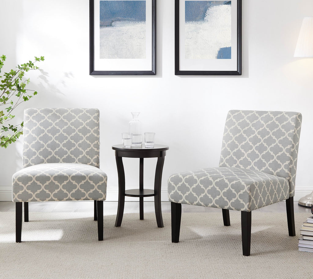 3Pc Set Gray Fabric Upholstery Side Table and 2 Chairs W4500
