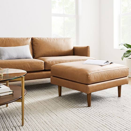 Aegean Pecan Leather Ottoman L1156
