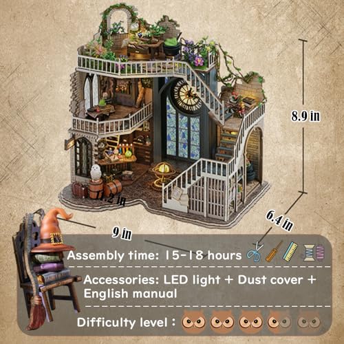 DIY Dollhouse Miniature Wooden Furniture Kit with Dust Proof Cover and Music Box M651